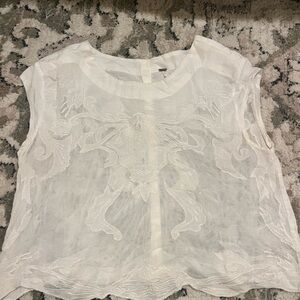 Free People Cream Embroidered Blouse